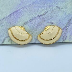 NAPIER Gold & Cream Enamel Vintage Clip-On Screw Earrings